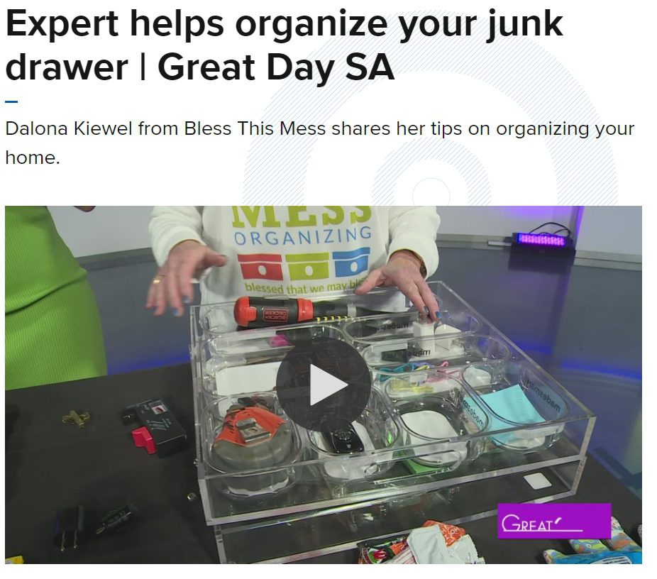 A video of a person organizing her junk drawer